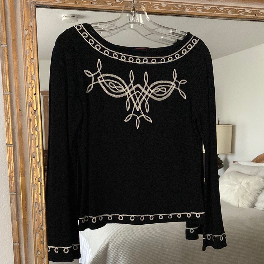 Black Embellished Blouse with White Details